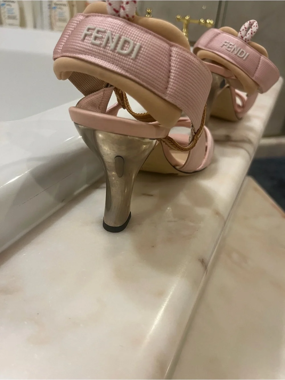 Authentic Fendi Pink and metallic Ribbon Strap Sandals